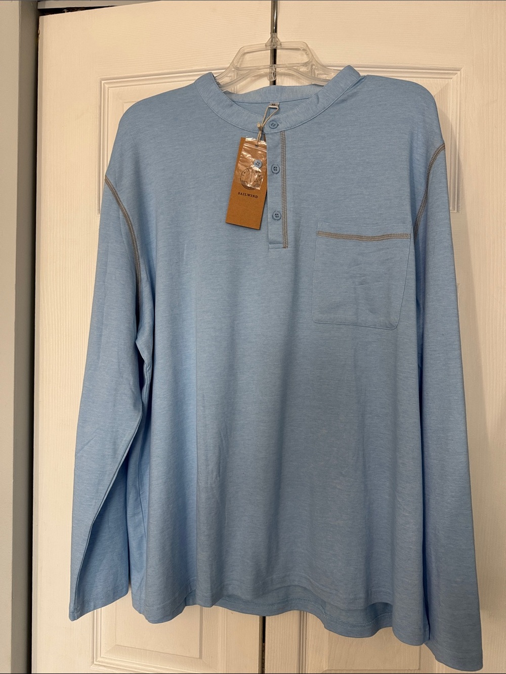 NWT Sailwind Men's Light Blue Pocket Henley Long Sleeved Shirt